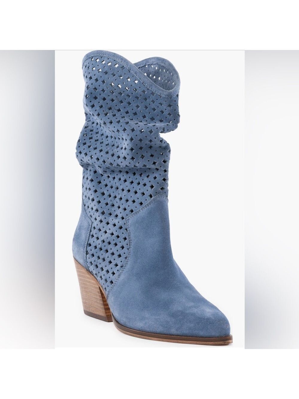 Seychelles Diva Blue Suede Perforated Mid-Calf Boots Size 7.5 NWT - Picture 3 of 11